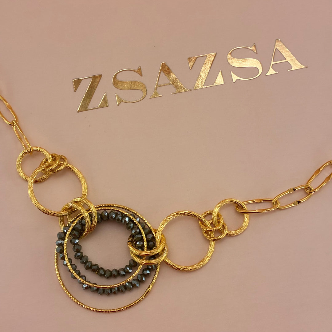 Handmade olive green gold plated set