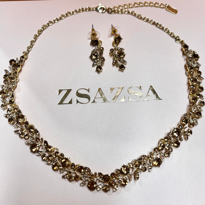 Brown rhinestone leaves set