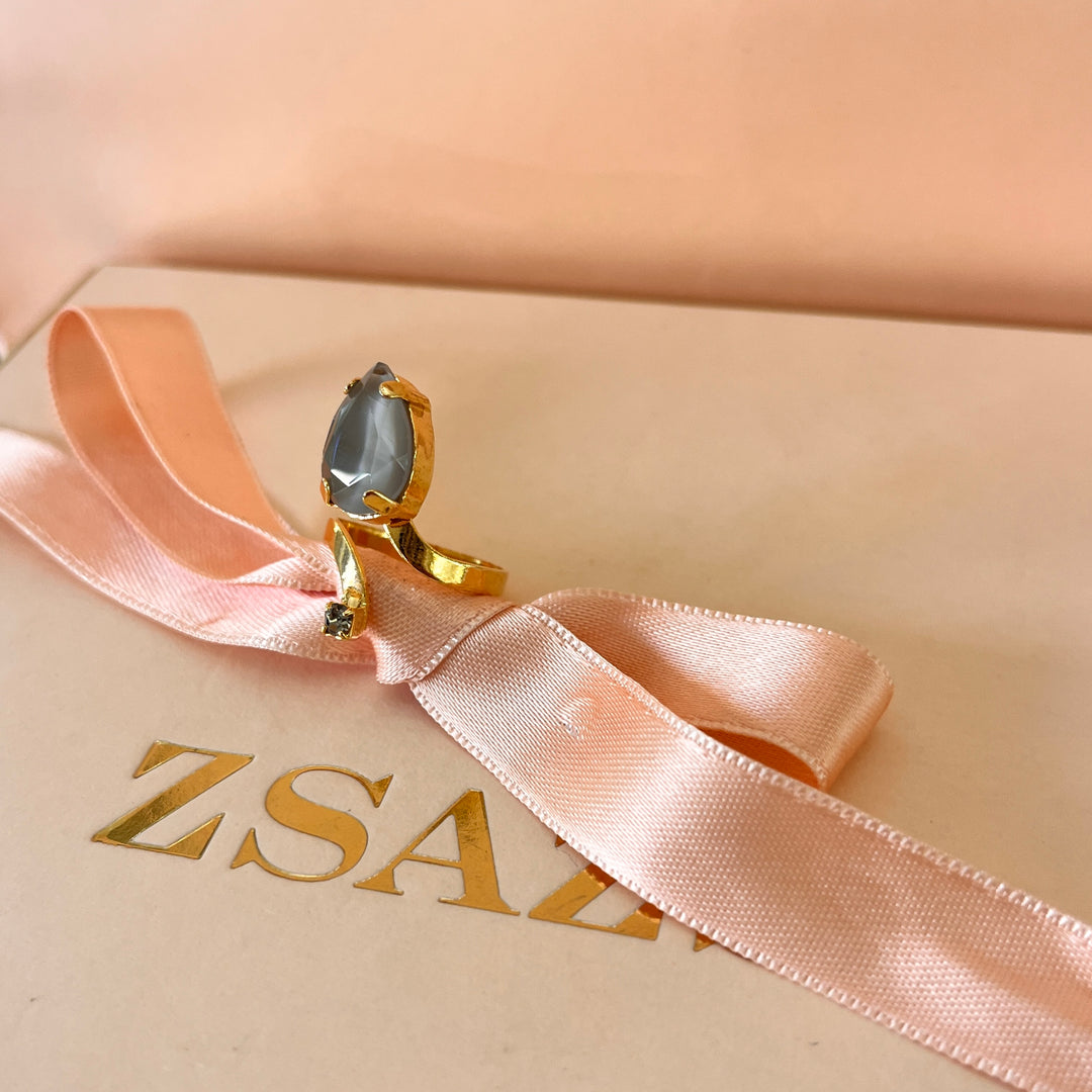 Light grey open Preciosa crystals ring