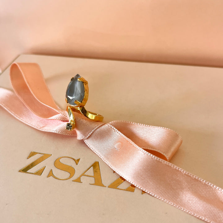 Light grey open Preciosa crystals ring