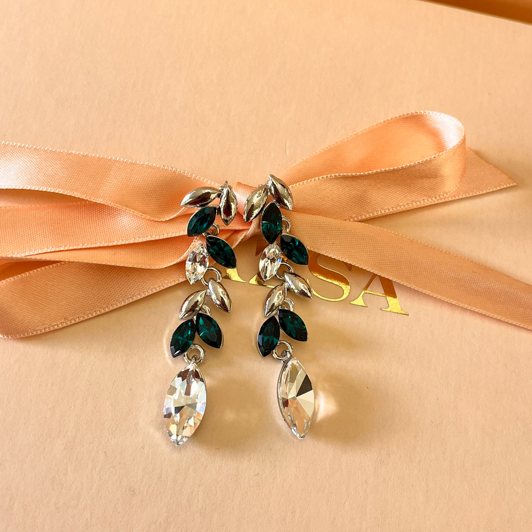 Marquise dark green Swarovski crystals set