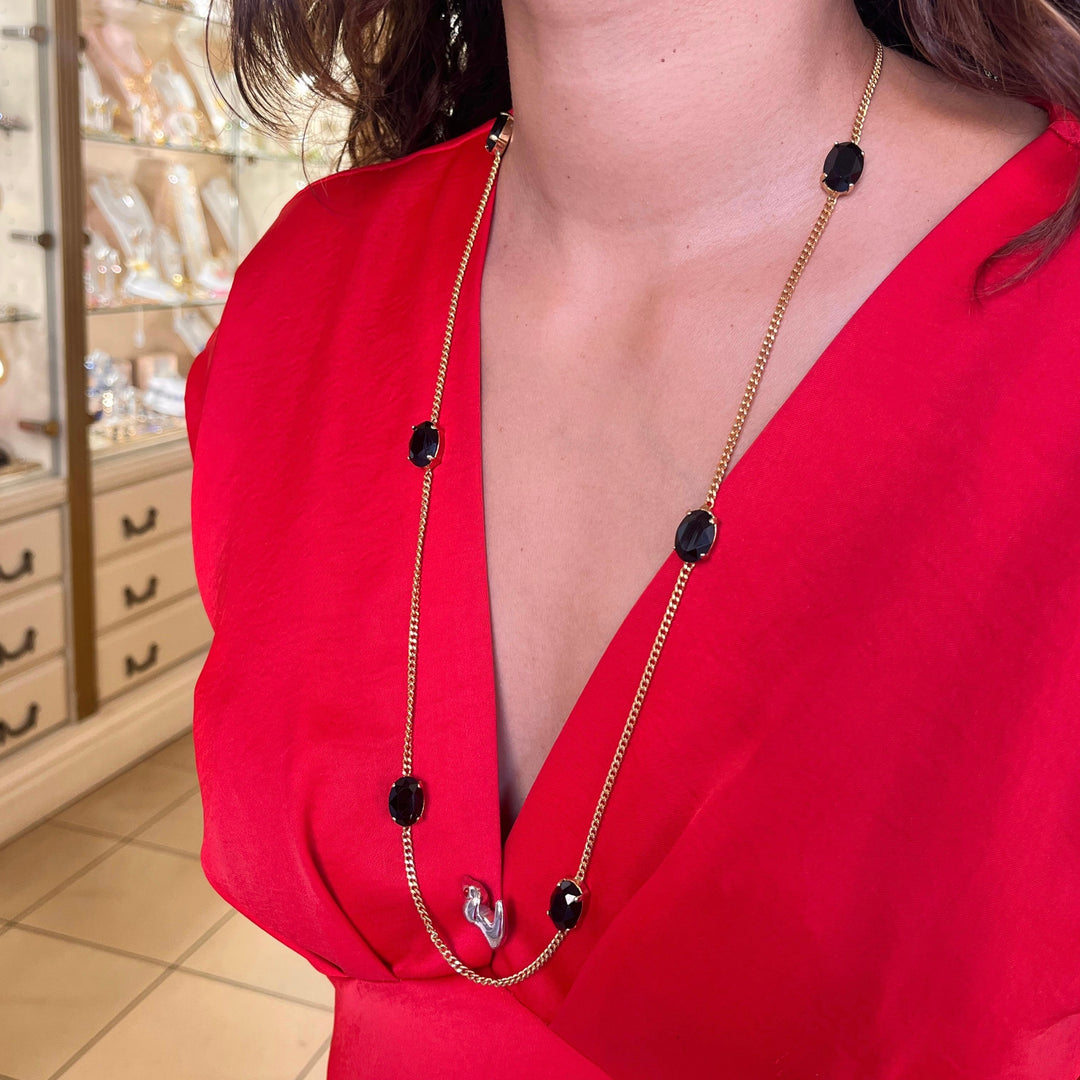 Black preciosa crystals long necklace