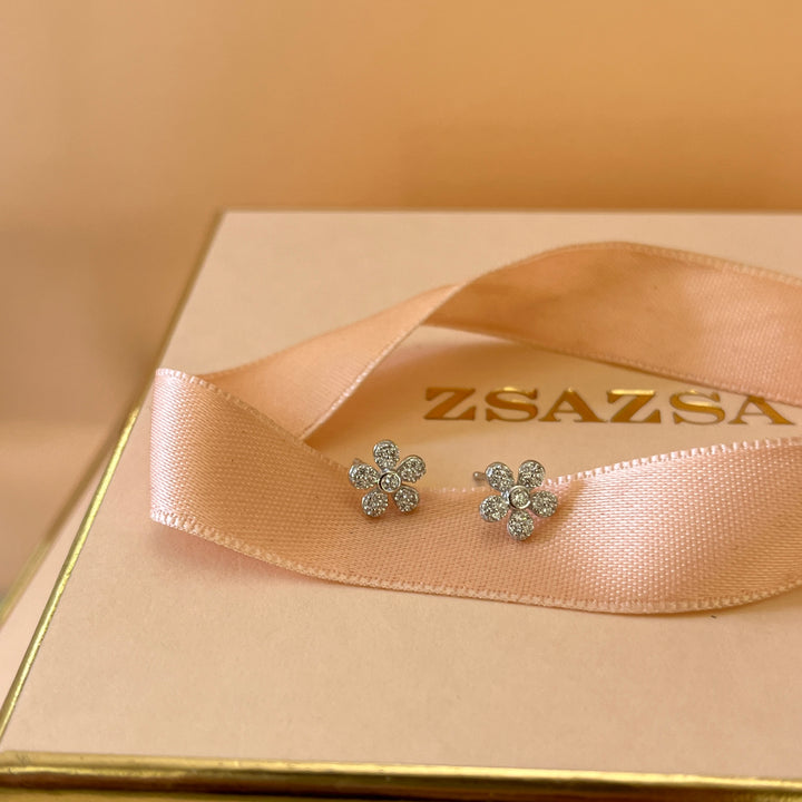 Silver zircone flower studs