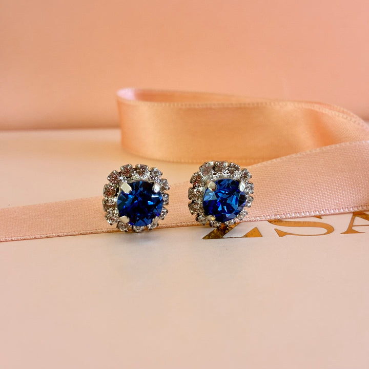 Royal blue dainty Preciosa crystals silver set