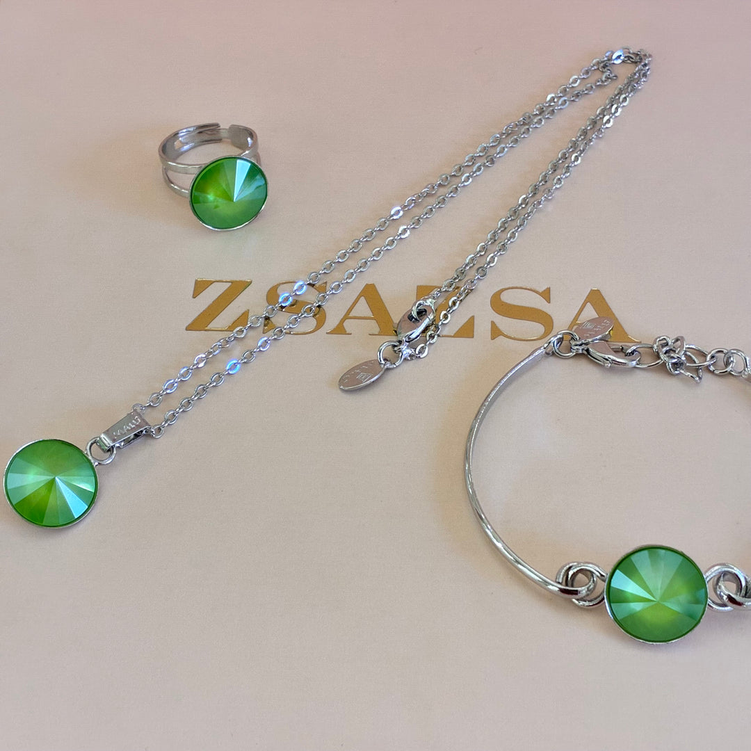Green Swarovski crystals silver set