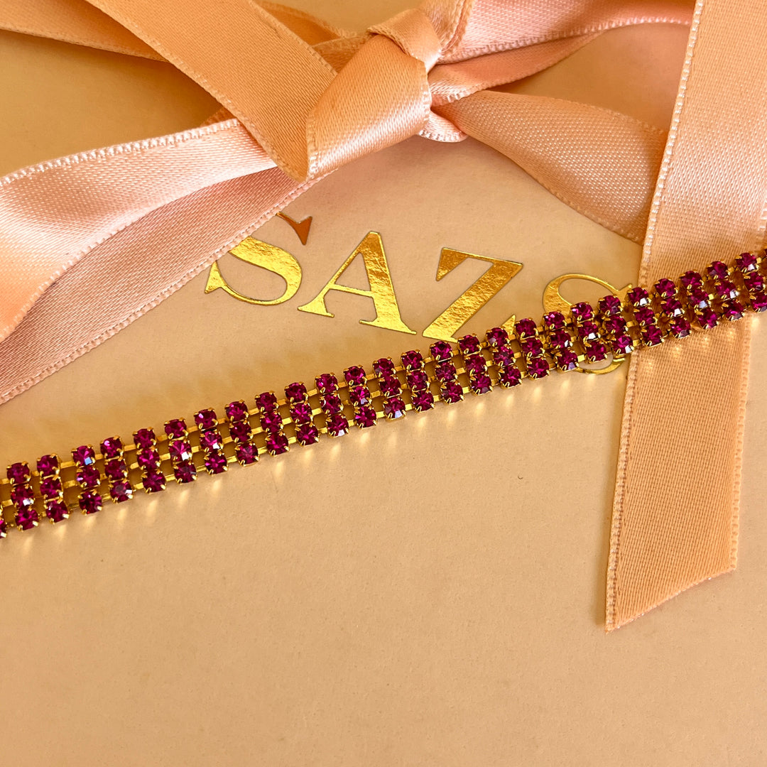 Fuchsia Swarovski crystals 3 rows bracelet