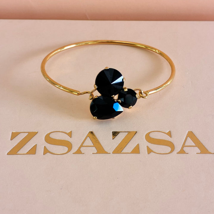 Black Swarovski crystals gold plated set