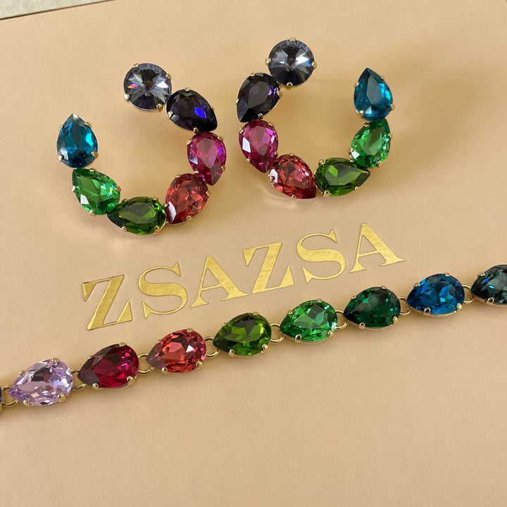Multicolour earrings and bracelet Swarovki crystals set