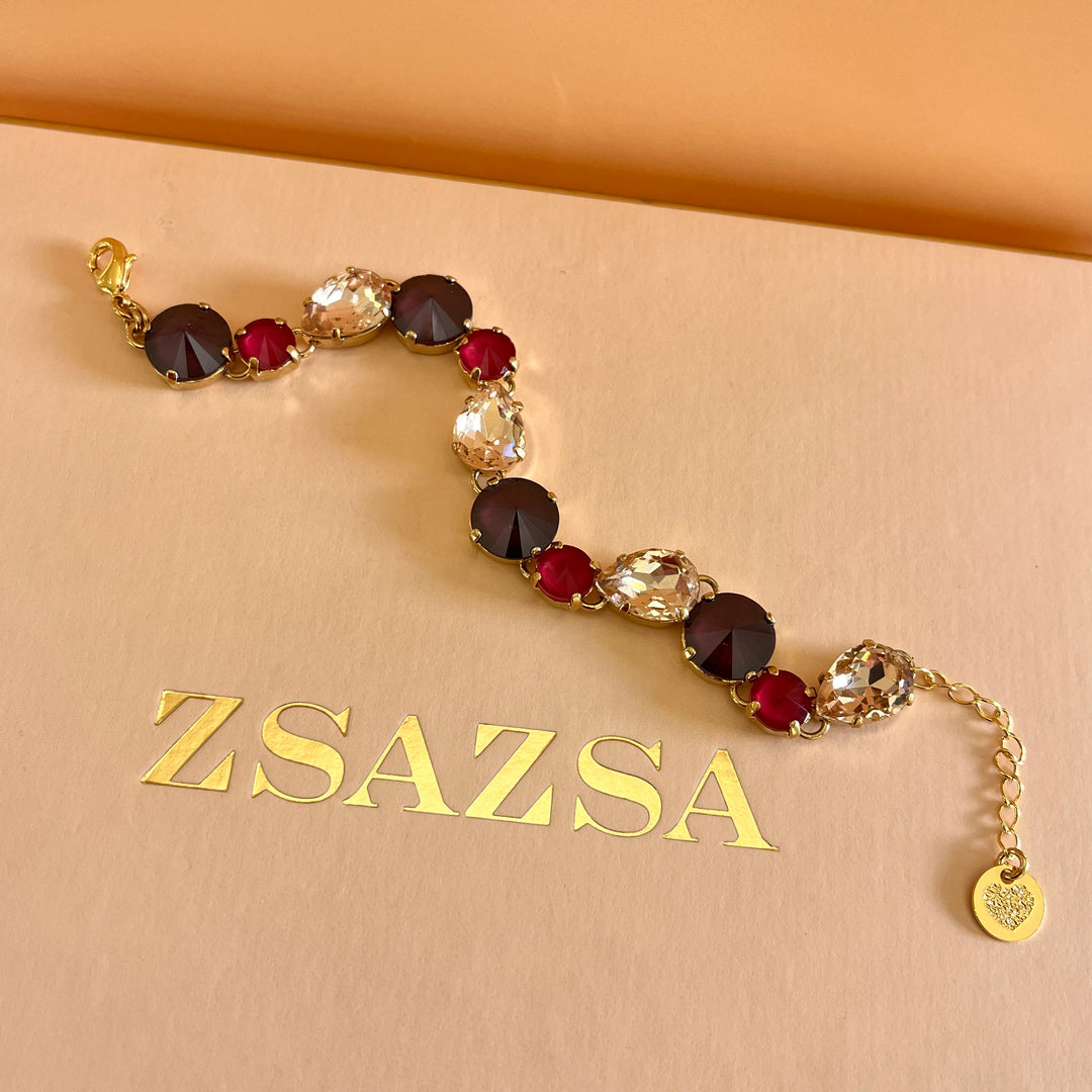 Shade of red Swarovski crystals bracelet and ring