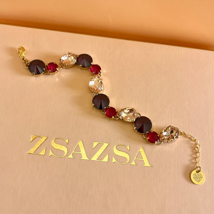 Shade of red Swarovski crystals bracelet and ring