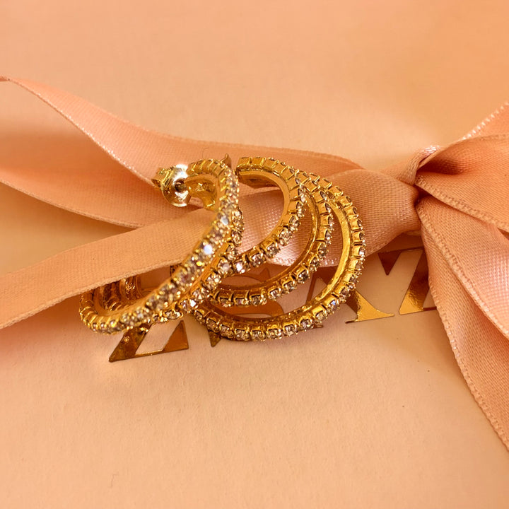 Peach Swarovski crystals gold plated half hoop