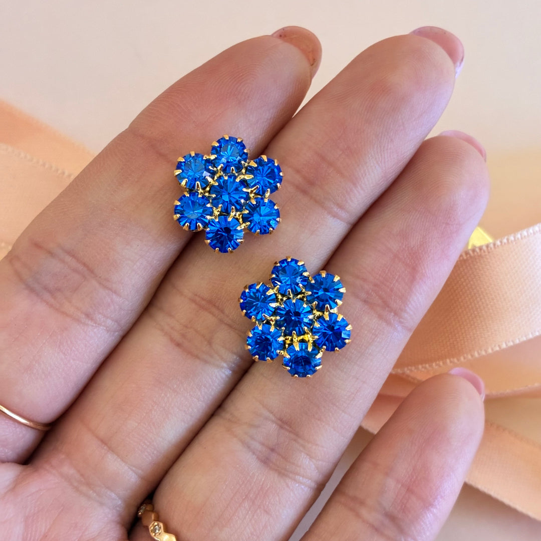Royal blue Preciosa crystals gold plated flower set