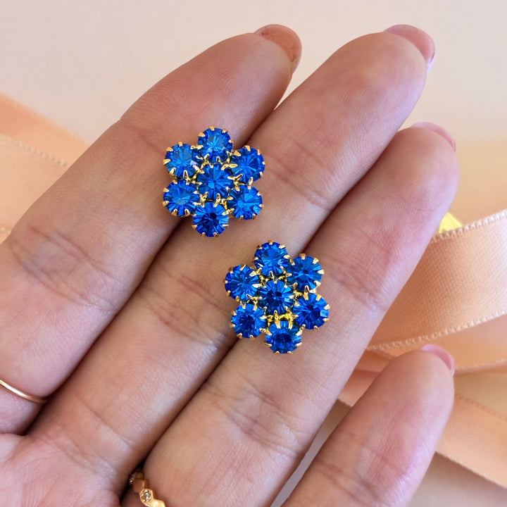 Royal blue Preciosa crystals gold plated flower set