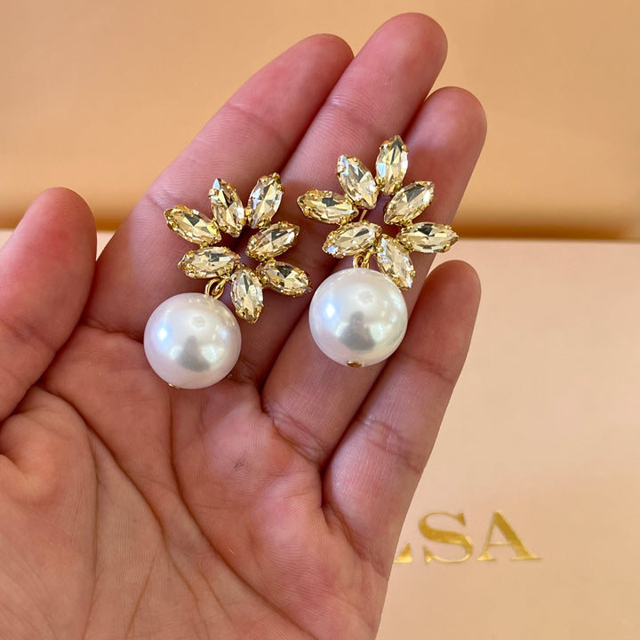 Champagne Swarovski crystals & pearls earrings