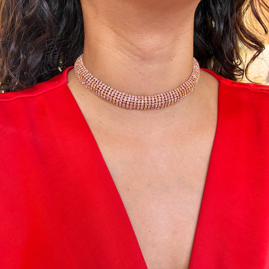 Pink Swarovski crystals choker and bracelet