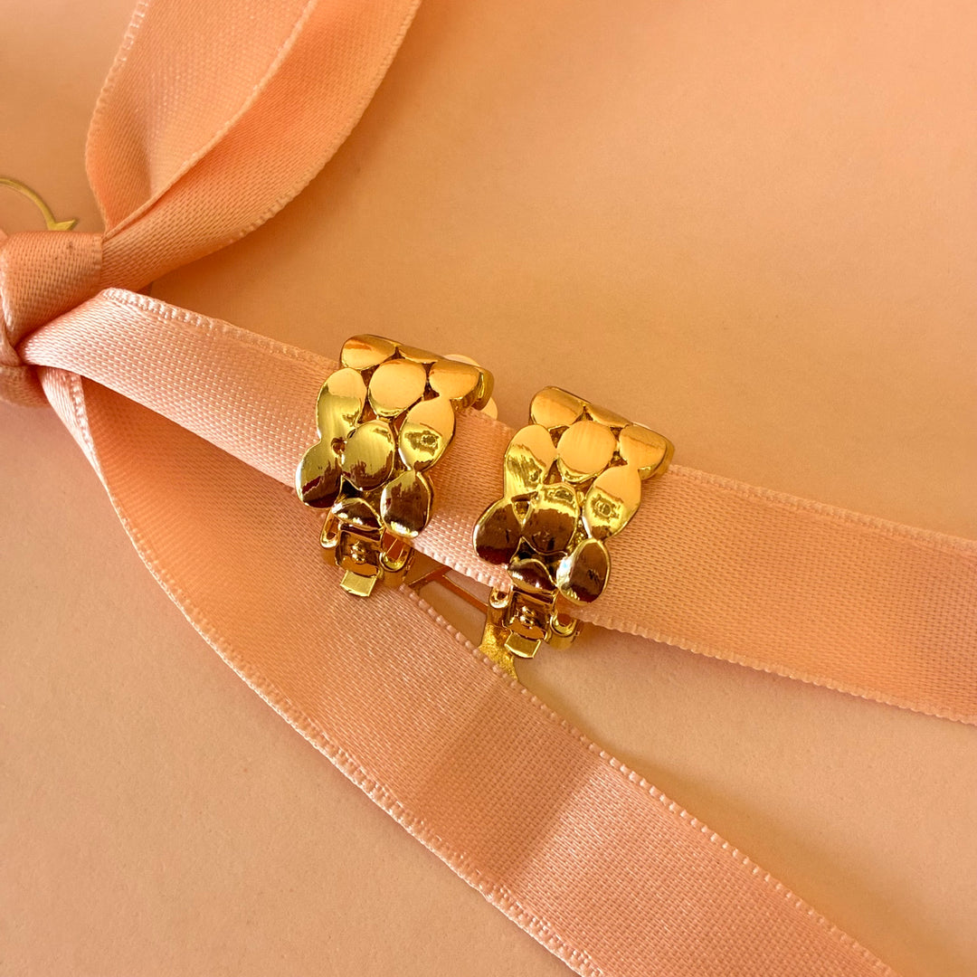 Half texture silver hoops clip on earrings