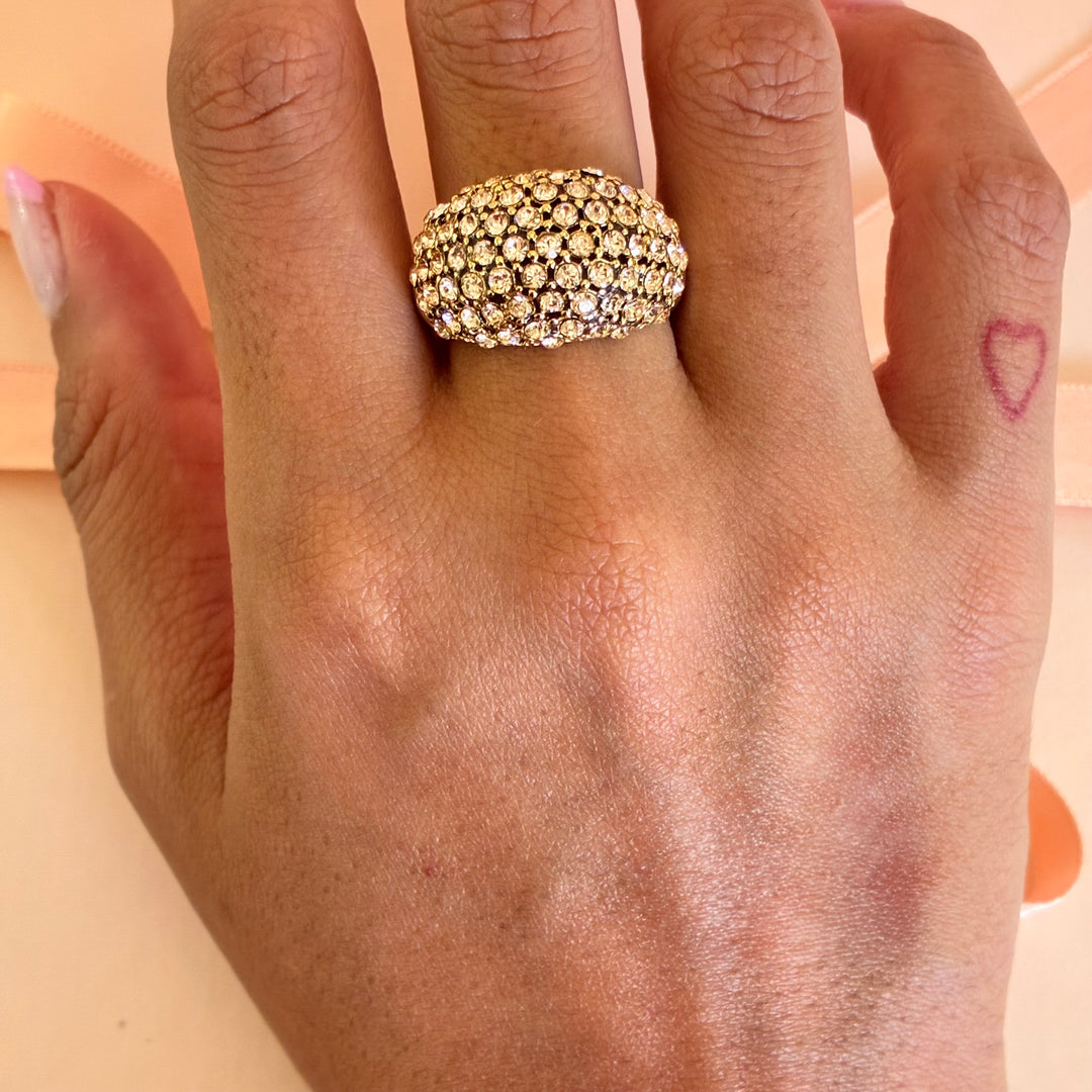 Light pink Swarovski crystals gold plated ring