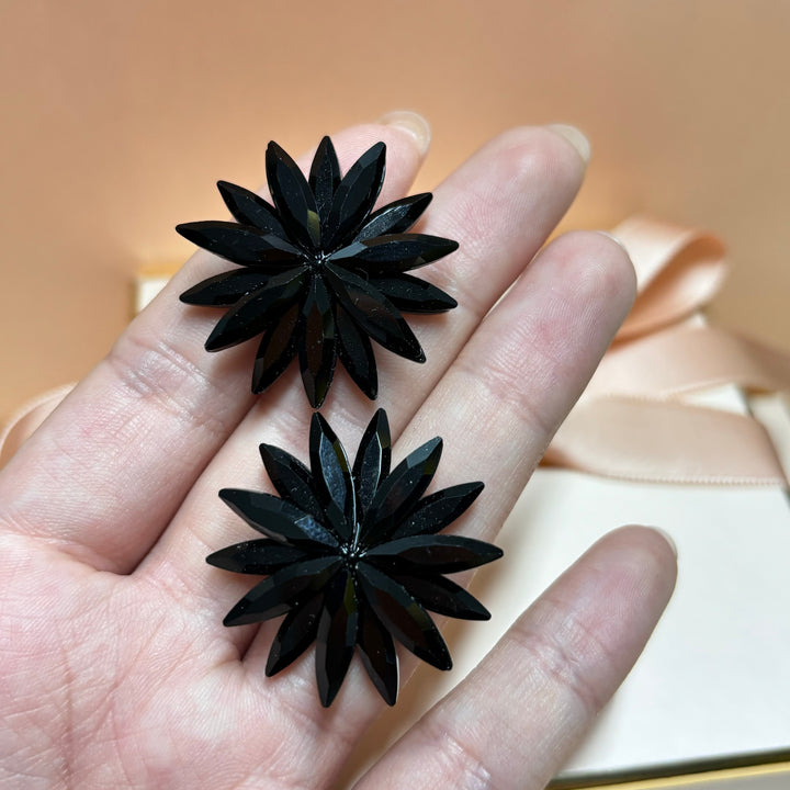 Big black rhinestone flower studs