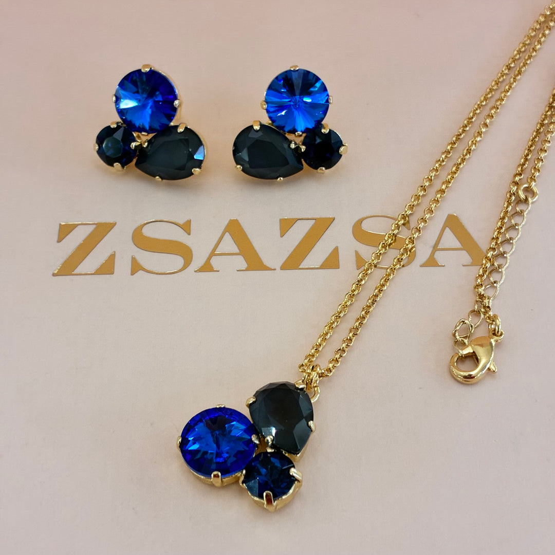 Blue Swarovski crystals gold plated set