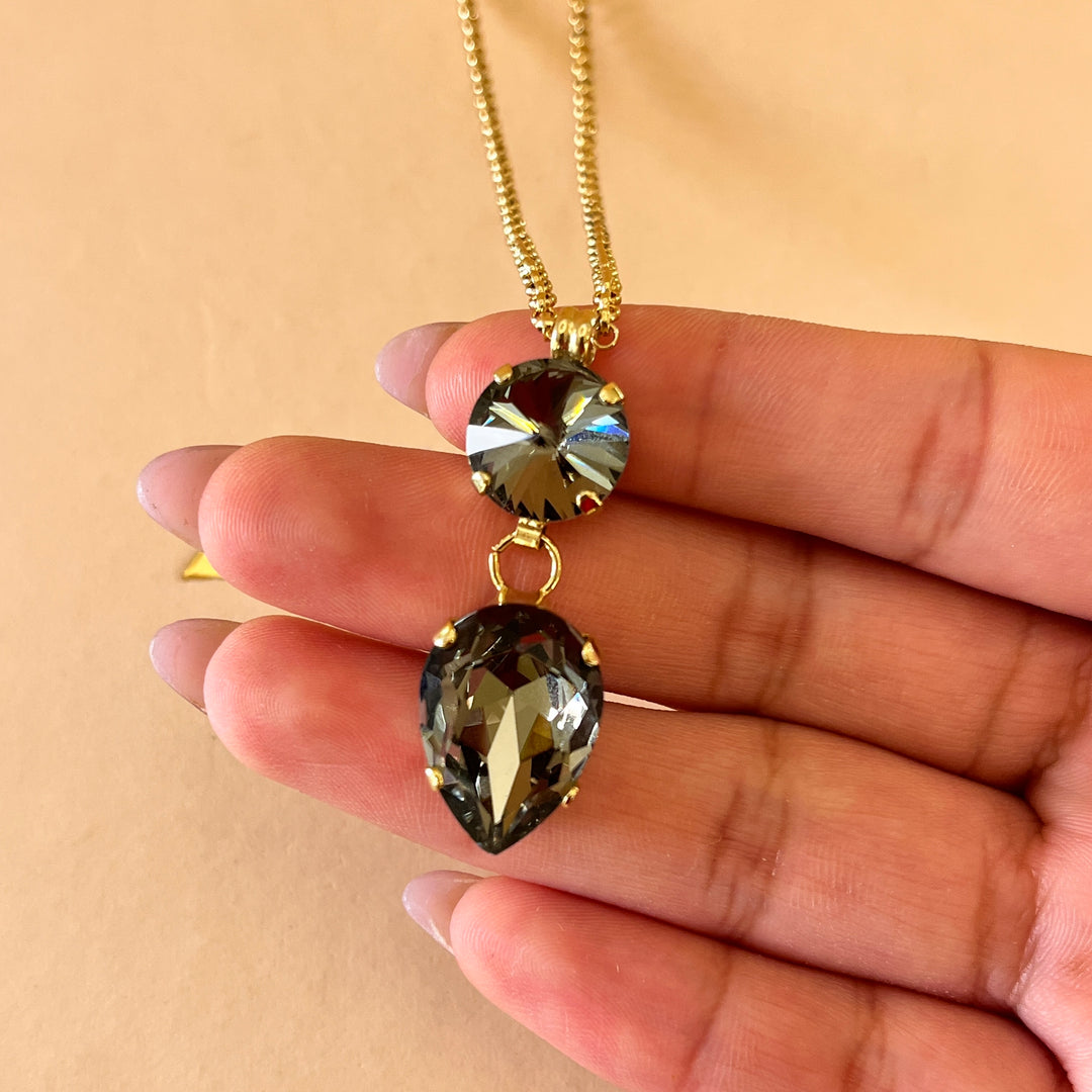 Grey teardrop and round preciosa crystal pendant