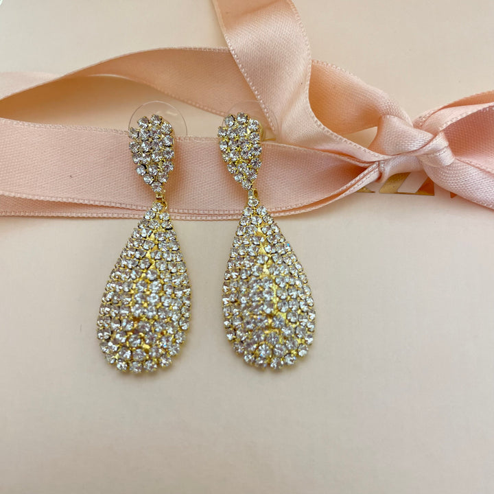Teardrop rhinestone gold plated earrings
