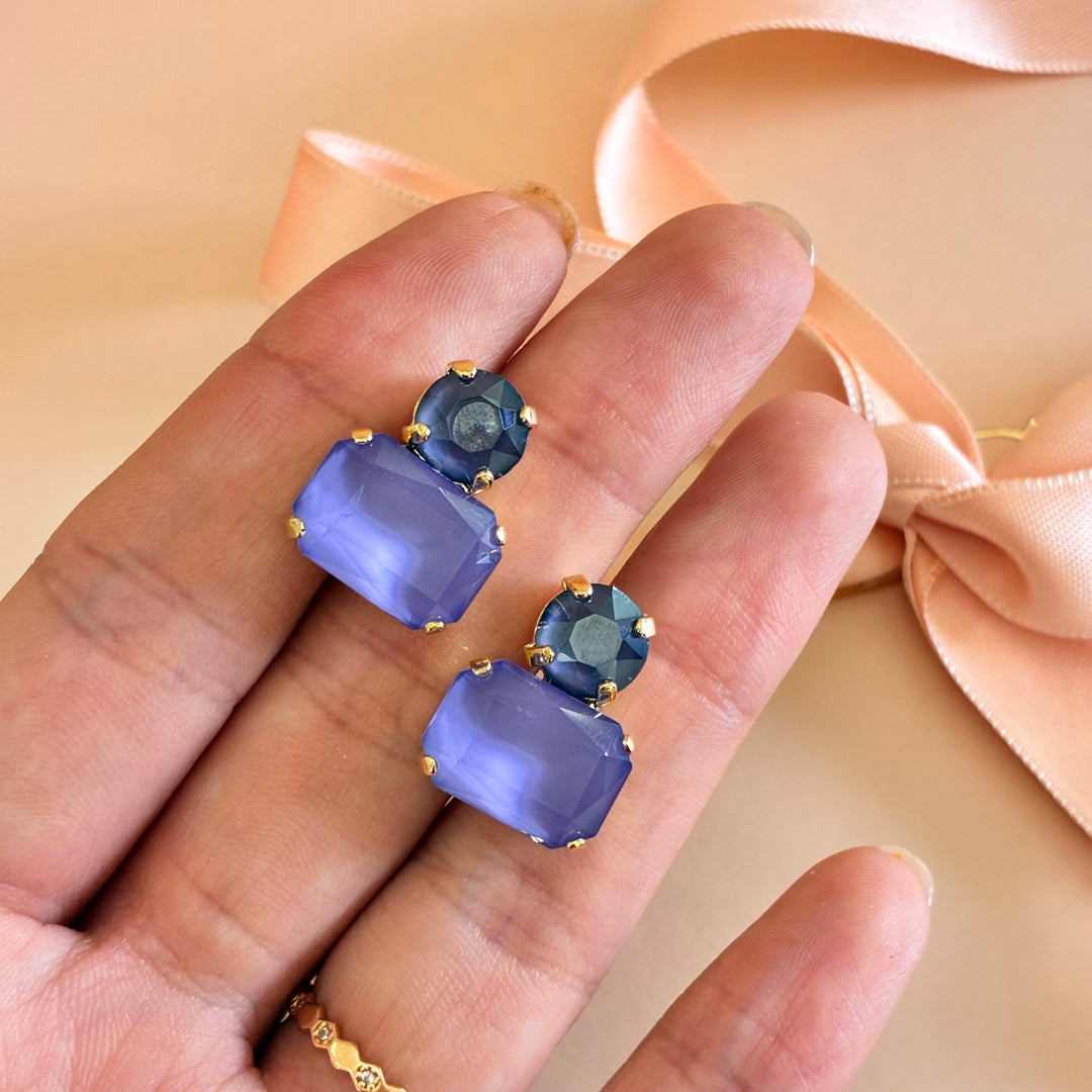 Lilac round with rectangular Swarovski crystals earrings
