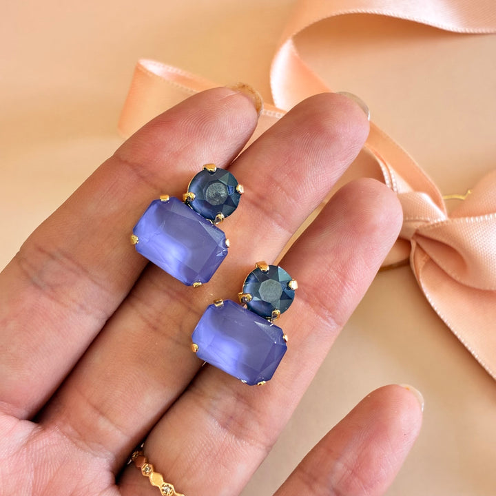 Lilac round with rectangular Swarovski crystals earrings