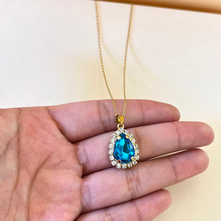 Turquoise teardrop preciosa crystals pendant