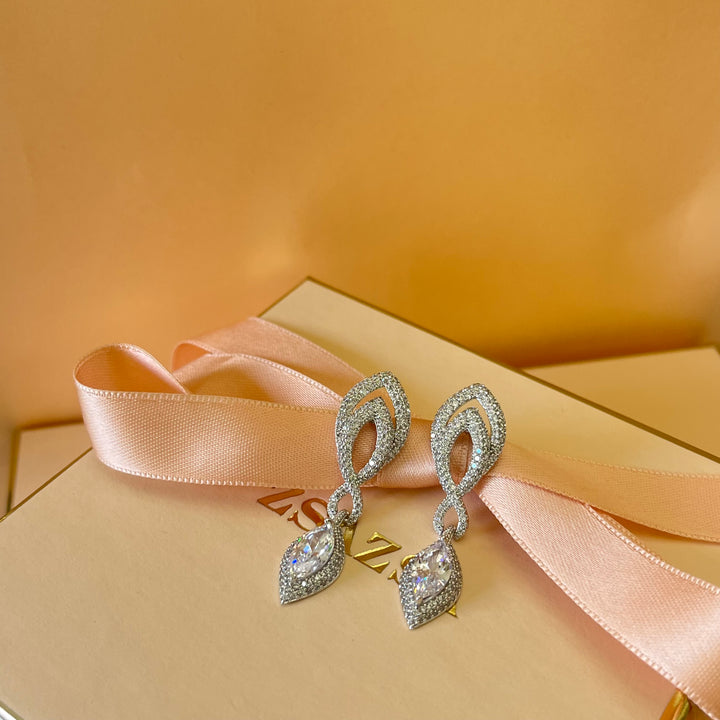 Silver zircone marquise earrings