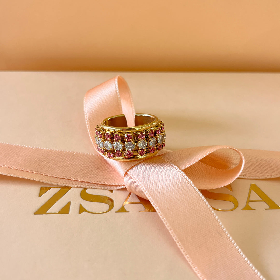 Pink Swarovski crystals band ring