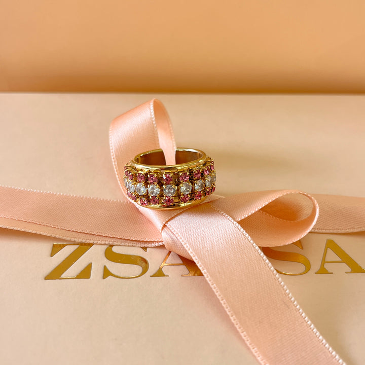 Pink Swarovski crystals band ring