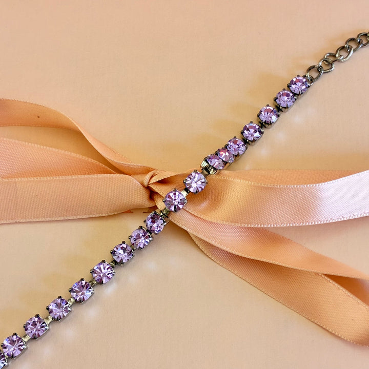 Lilac Swarovski crystals silver bracelet