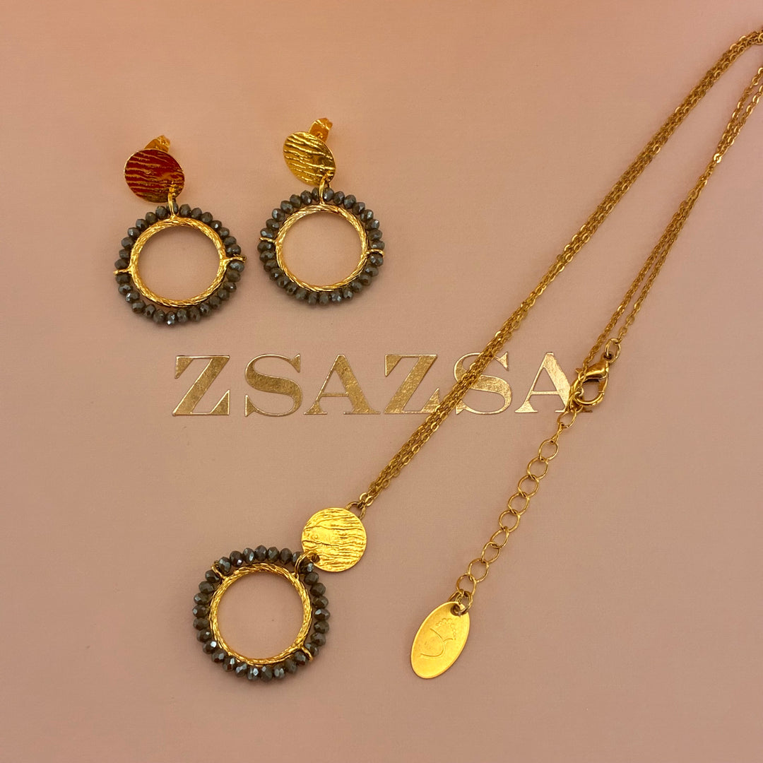 Handmade olive green gold plated set