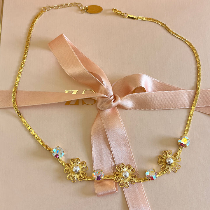 Aurora borealis Swarovski crystals and pearls handmade set