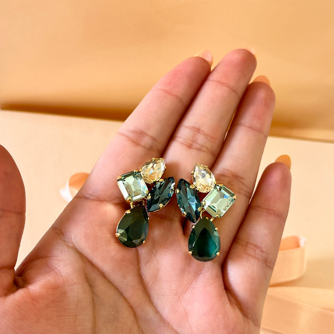 Shade of green Swarovski crystals earrings and ring