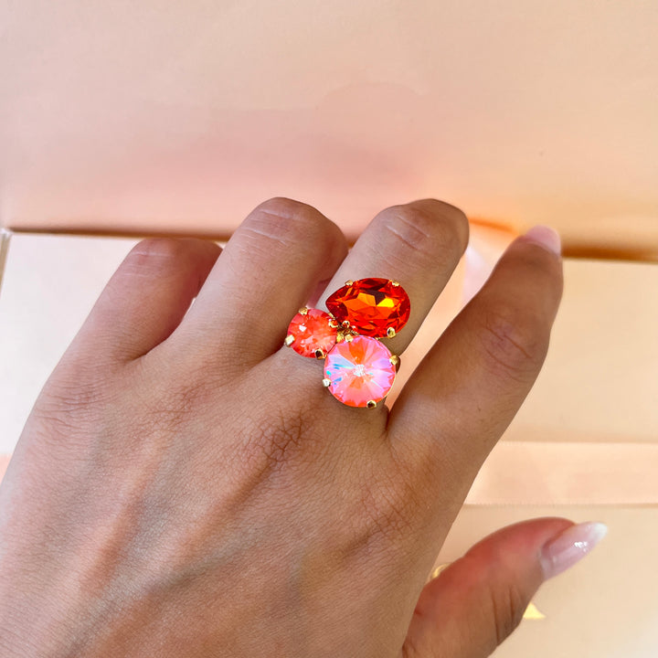 Coral and Orange Swarovski crystals ring