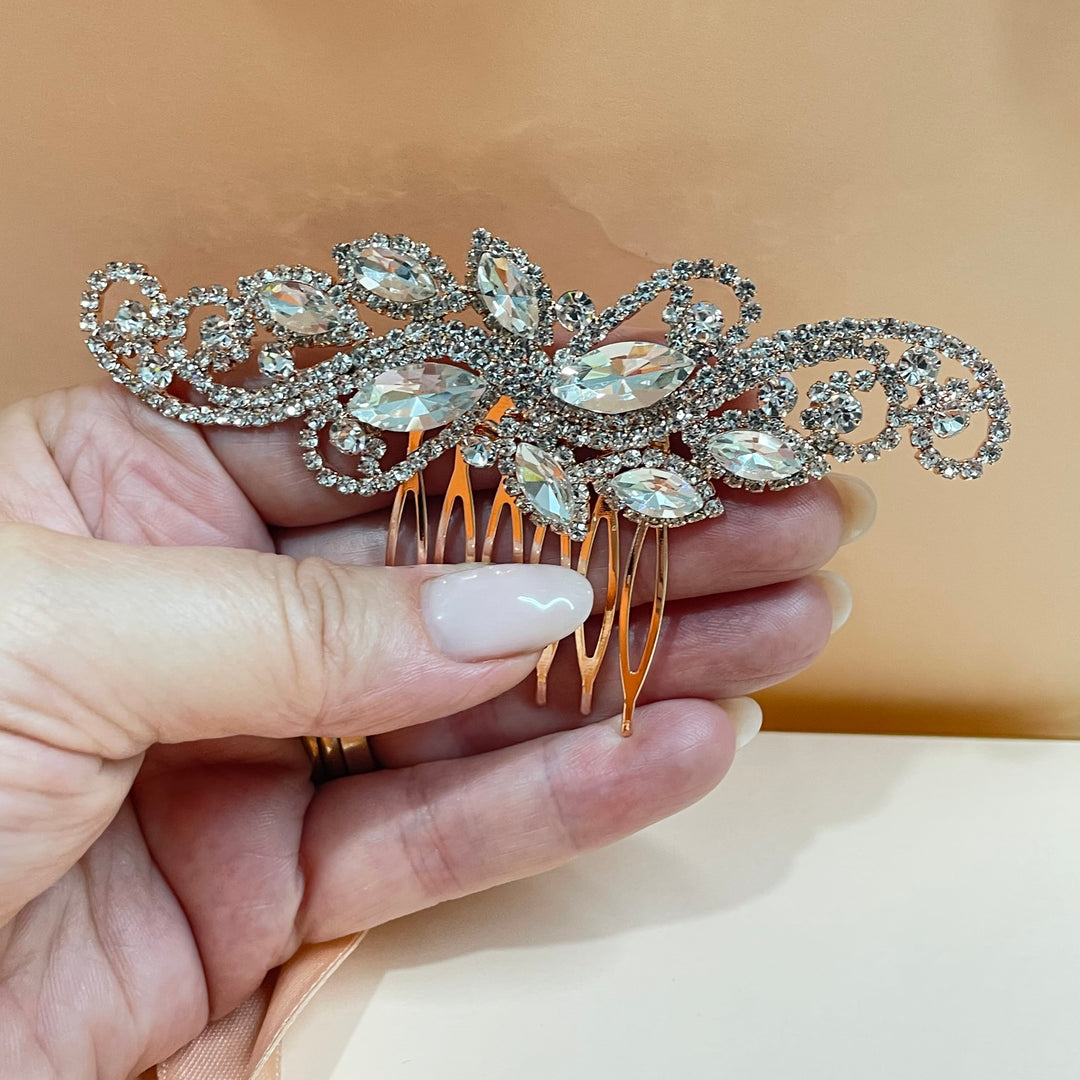 Mixed stone marquise comb in silver or gold or rose gold