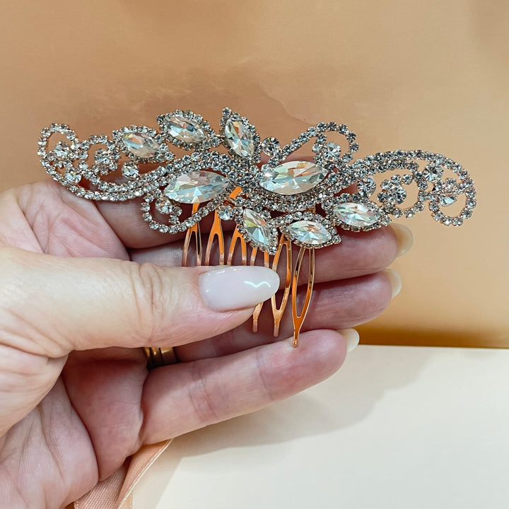 Mixed stone marquise comb in silver or gold or rose gold