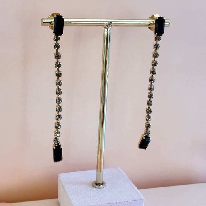 Black preciosa crystals long earrings