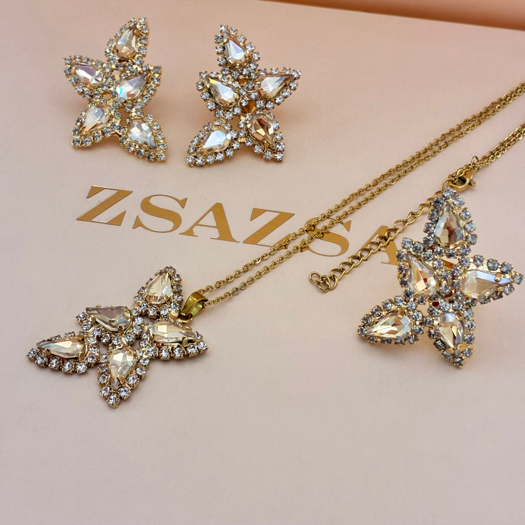 Champagne teardrops Swarovski crystals set