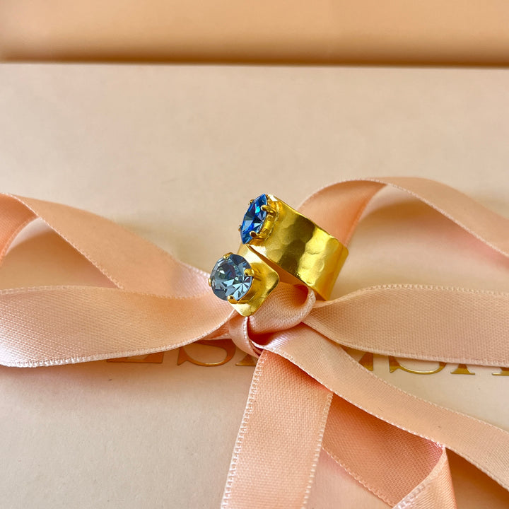 Light blue Swarovski crystals handmade ring