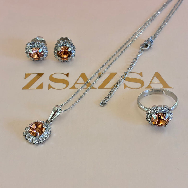 Peach dainty Preciosa crystals silver set