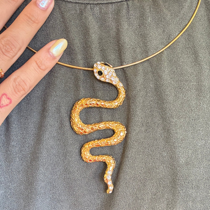 Snake black Swarovski crystals necklace