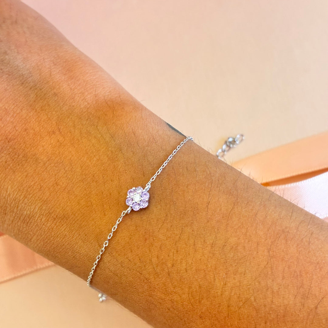 Dainty flower lilac sterling silver bracelet