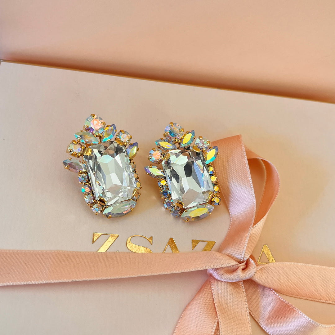 Aurora borealis Swarovski crystals studs