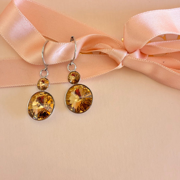 Bronze Swarovski crystals round silver set