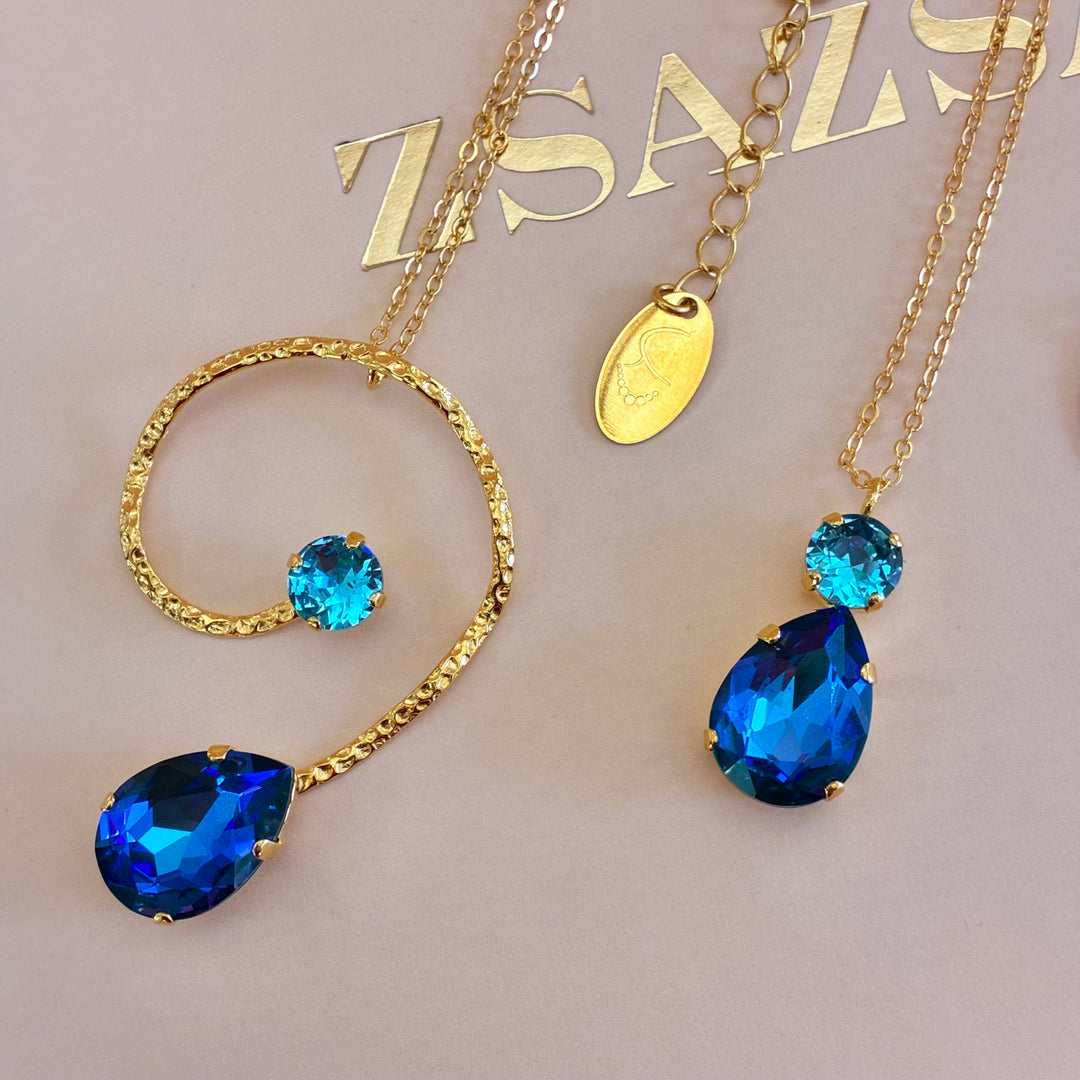 Royal blue Swarovski crystals gold plated set