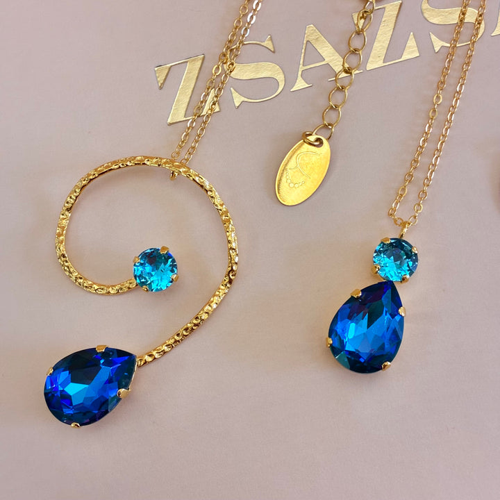 Royal blue Swarovski crystals gold plated set