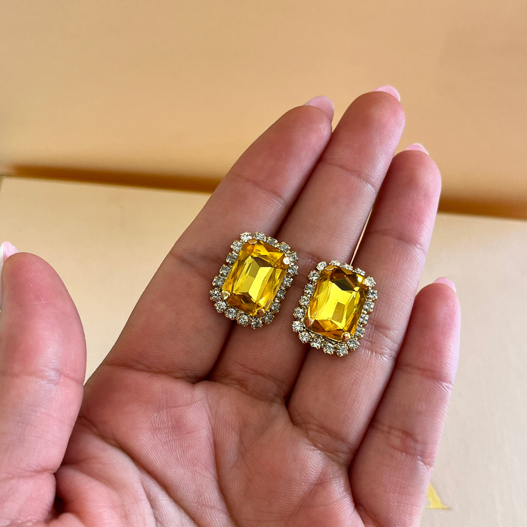 Yellow Swarovski crystals studs and ring