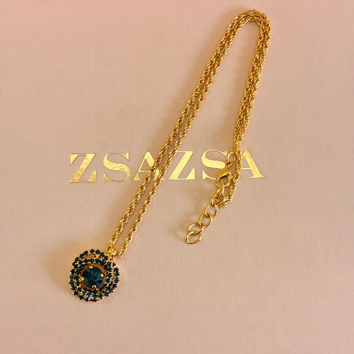 Navy blue Preciosa crystals gold plated pendant